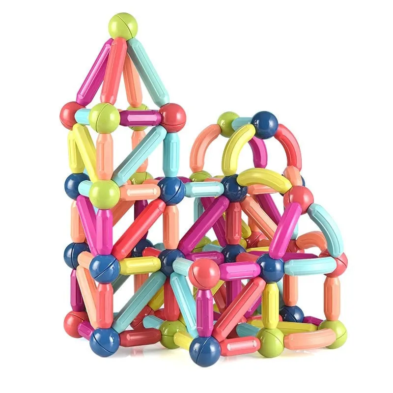 Magnetic Sticks 64 Piese – Jucărie Magnetică Educațională pentru Modele 3D
