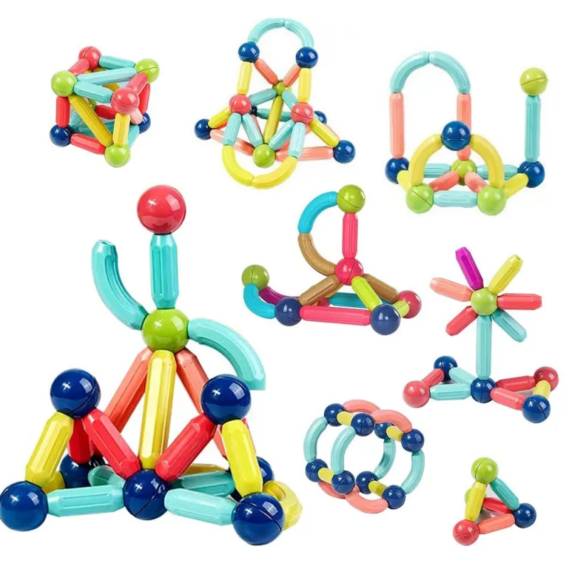 Magnetic Sticks 64 Piese – Jucărie Magnetică Educațională pentru Modele 3D