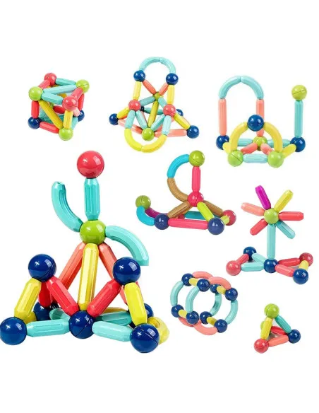 Magnetic Sticks 64 Piese – Jucărie Magnetică Educațională pentru Modele 3D