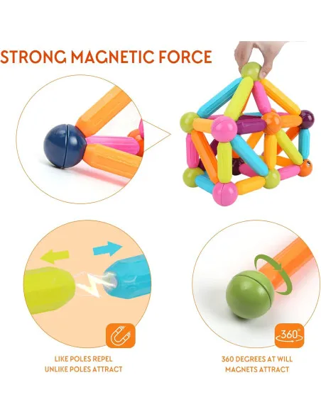 Magnetic Sticks 64 Piese – Jucărie Magnetică Educațională pentru Modele 3D