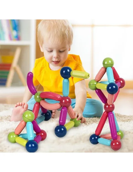 Magnetic Sticks 64 Piese – Jucărie Magnetică Educațională pentru Modele 3D