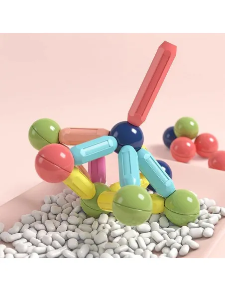 Magnetic Sticks 64 Piese – Jucărie Magnetică Educațională pentru Modele 3D