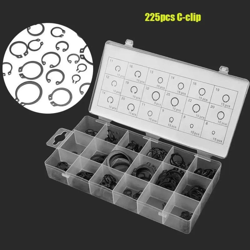 Set 225 sigurante tip inel Seeger pentru interior și exterior – 18 dimensiuni