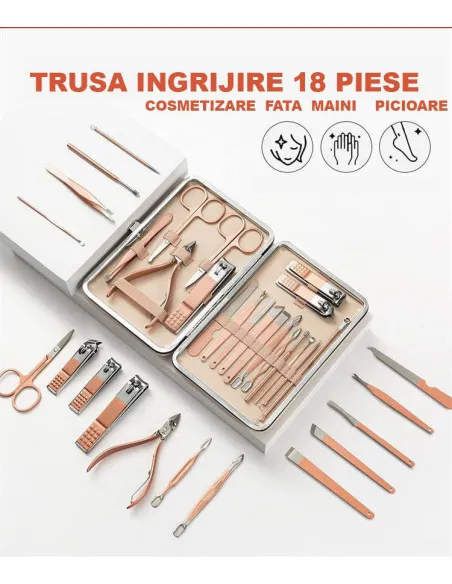 Trusa manichiura profesionala 18 piese otel inoxidabil