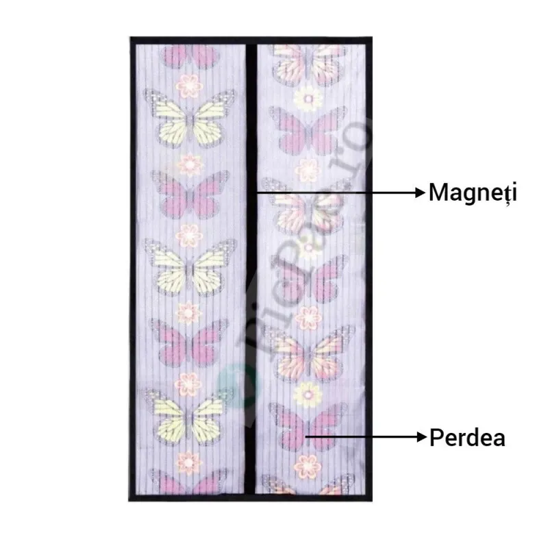 Perdea Magnetică Anti-Insecte Model Fluture, 100 x 210 cm, Închidere Automată, Set 2 Bucăți