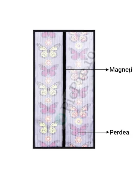 Perdea Magnetică Anti-Insecte Model Fluture, 100 x 210 cm, Închidere Automată, Set 2 Bucăți