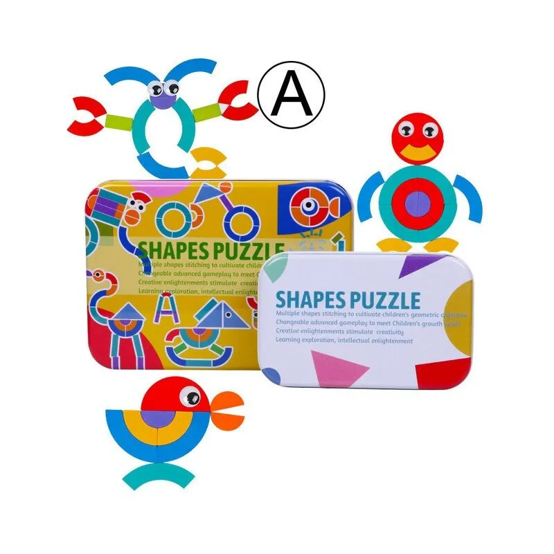 Shapes Puzzle educativ din lemn cu 36 piese din