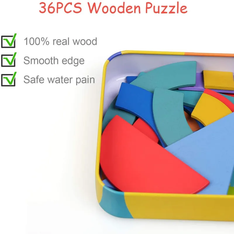 Shapes Puzzle educativ din lemn cu 36 piese din