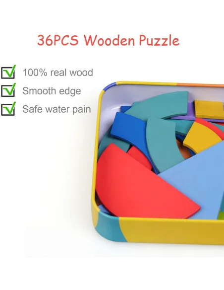 Shapes Puzzle educativ din lemn cu 36 piese din