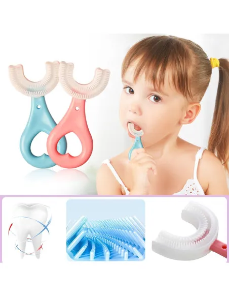 Set 2 x Periuta de dinti circulara pentru copii, din silicon, U- shape