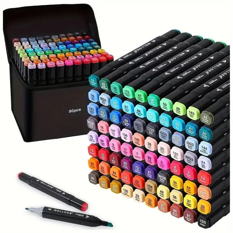 Set 80 markere colorate + geantă compactă – creativitate instant