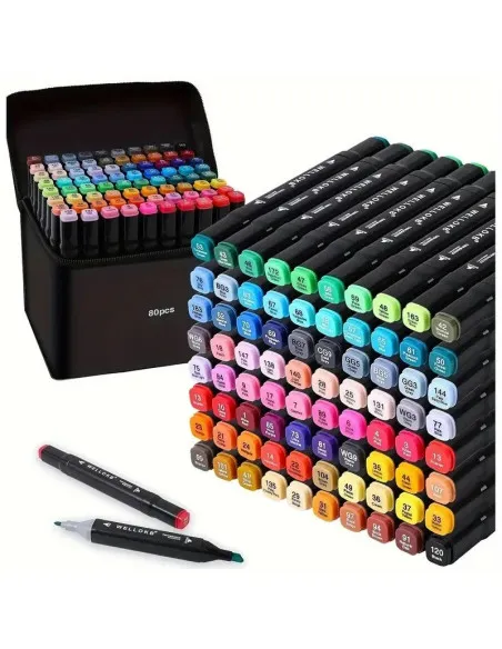 Set 80 markere colorate + geantă compactă – creativitate instant