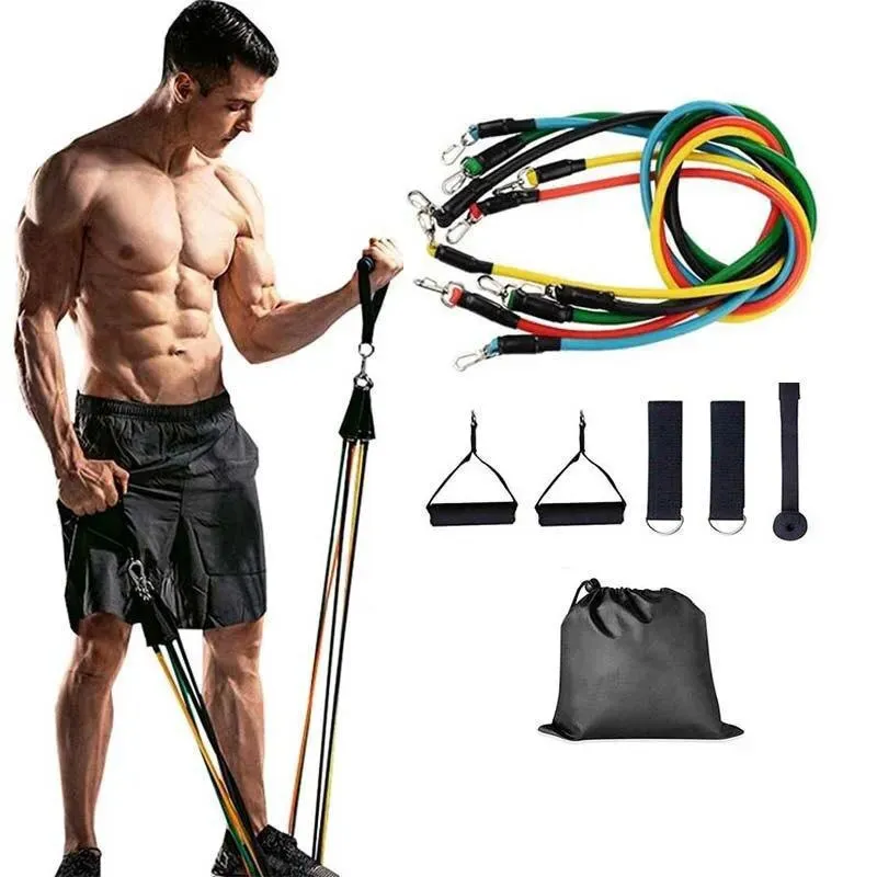 Set Benzi Elastice din Latex, 11 Piese, Rezistențe Multiple, 122 cm, Fitness, Yoga, Pilates, Recuperare