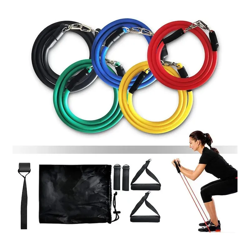 Set Benzi Elastice din Latex, 11 Piese, Rezistențe Multiple, 122 cm, Fitness, Yoga, Pilates, Recuperare