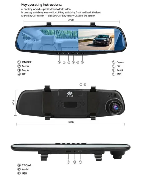 Oglinda retrovizoare 4.5 inch cu camera HD 1080P, DVR auto, cu microfon si difuzor incorporate + camera suplimentara marsarier