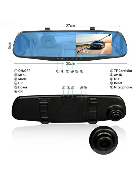 Oglinda retrovizoare 4.5 inch cu camera HD 1080P, DVR auto, cu microfon si difuzor incorporate + camera suplimentara marsarier