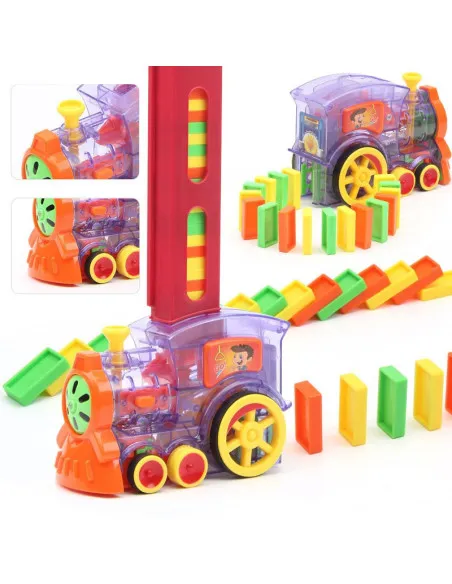 Trenuleț Domino pentru Copii – 80 Piese, Construcție Automată, Lumini & Sunete
