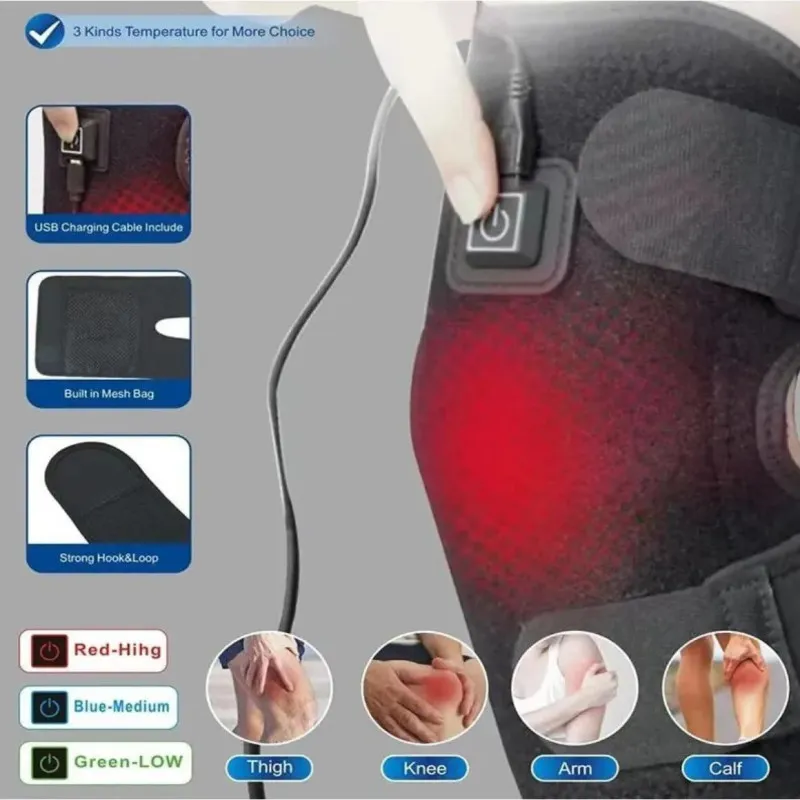 Genunchieră cu Încălzire Electrică, Flexibilă, Port USB, Culoare Neagră