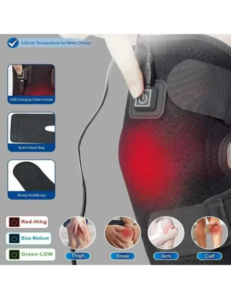 Genunchieră cu Încălzire Electrică, Flexibilă, Port USB, Culoare Neagră