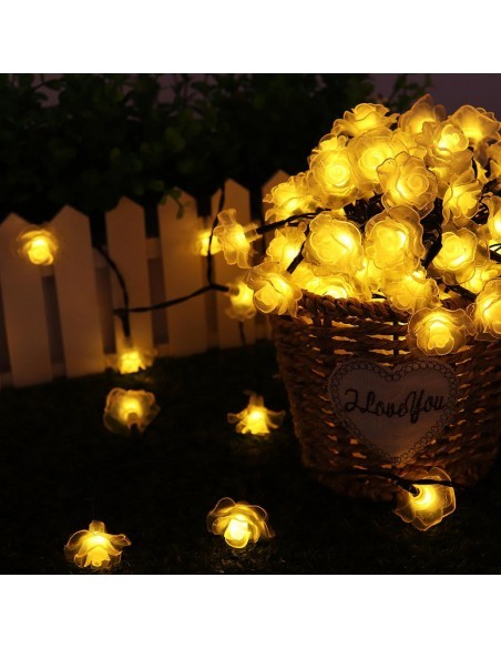 Instalatie solara 50 LED trandafiri, alb cald