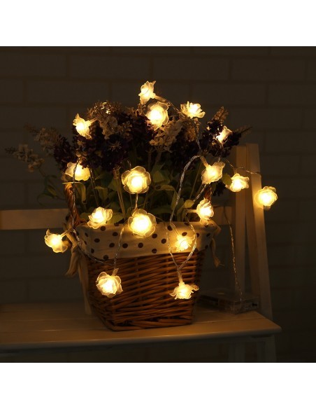 Instalatie solara 50 LED trandafiri, alb cald