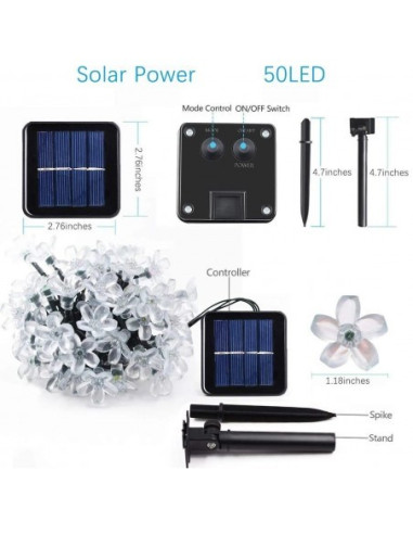 Instalatie solara 50 led, pentru exterior, model floricele, Ip