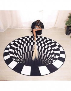 Covor alb/negru cu iluzie 3D, diametru 1 metru