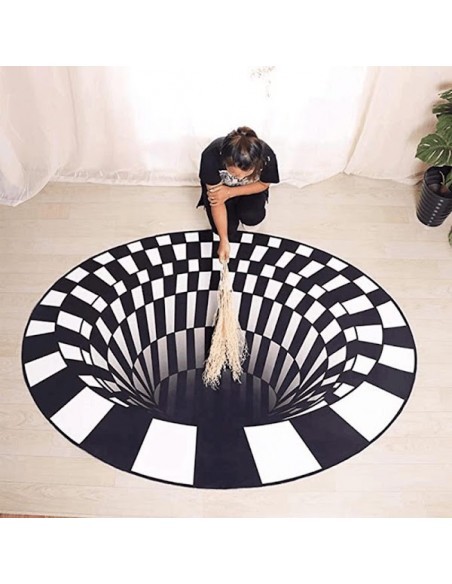Covor alb/negru cu iluzie 3D, diametru 1 metru