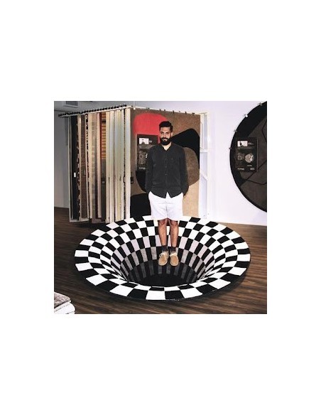 Covor alb/negru cu iluzie 3D, diametru 1 metru