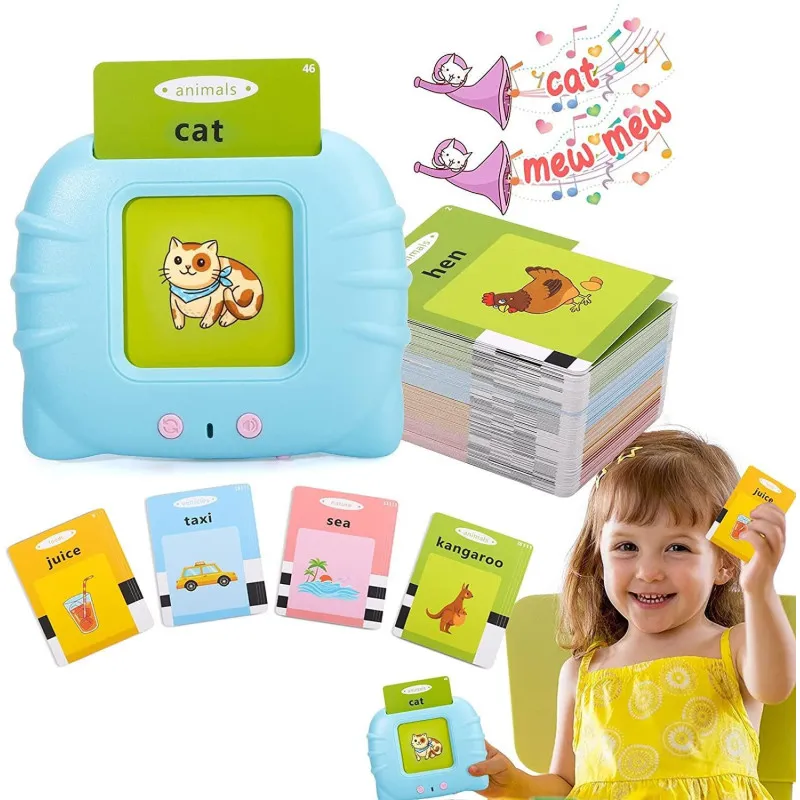Set invatare cuvinte engleză – Jucărie educativa audio, 114 flash carduri (228 cuvinte), pentru copii 2+ ani, culoare albastră