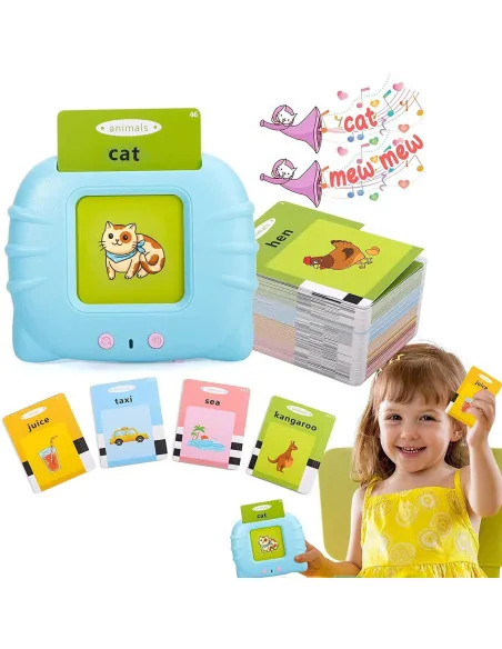 Set invatare cuvinte engleză – Jucărie educativa audio, 114 flash carduri (228 cuvinte), pentru copii 2+ ani, culoare albastră