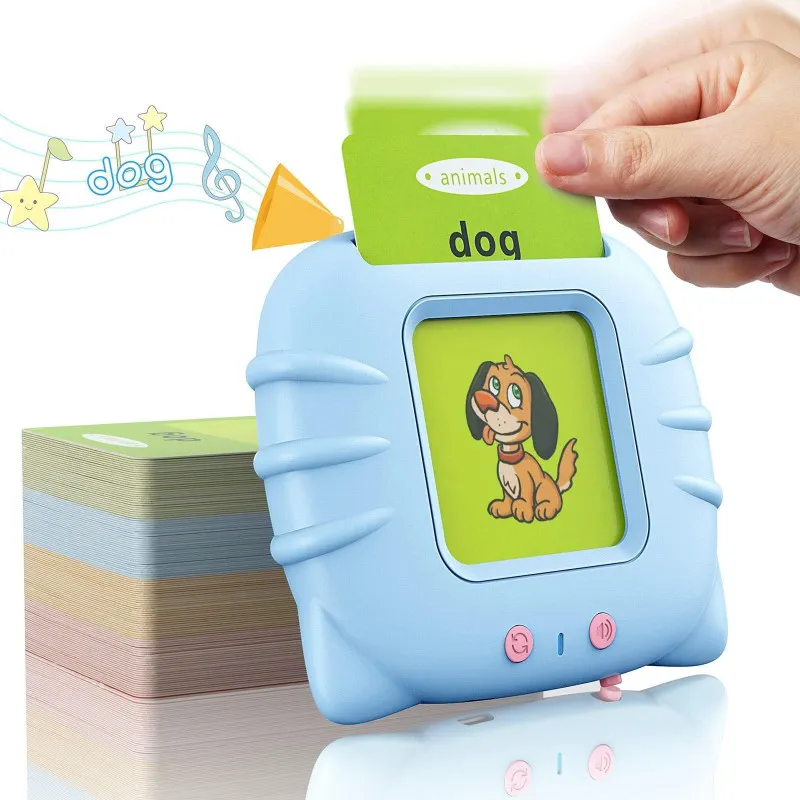 Set invatare cuvinte engleză – Jucărie educativa audio, 114 flash carduri (228 cuvinte), pentru copii 2+ ani, culoare albastră