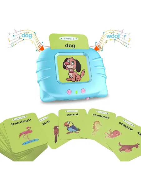 Set invatare cuvinte engleză – Jucărie educativa audio, 114 flash carduri (228 cuvinte), pentru copii 2+ ani, culoare albastră