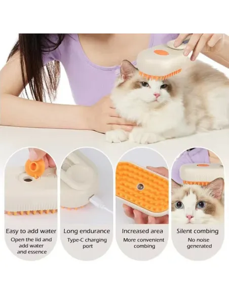 Perie cu aburi 3 in 1 pentru animale, maner rotativ 360