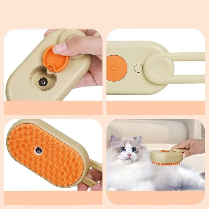 Perie cu aburi 3 in 1 pentru animale, maner rotativ 360