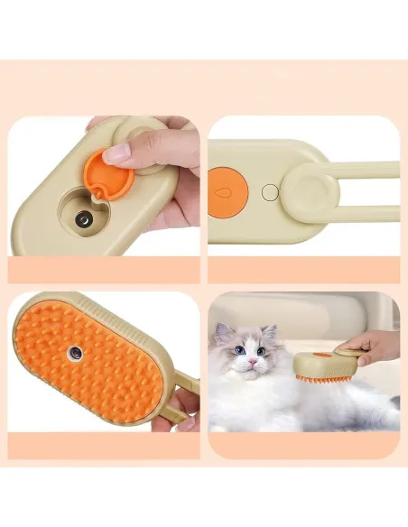 Perie cu aburi 3 in 1 pentru animale, maner rotativ 360