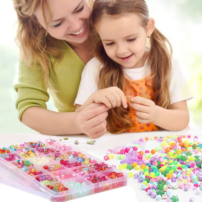 Set Mărgele DIY 550 Piese Colorate Copii – 24 Compartimente