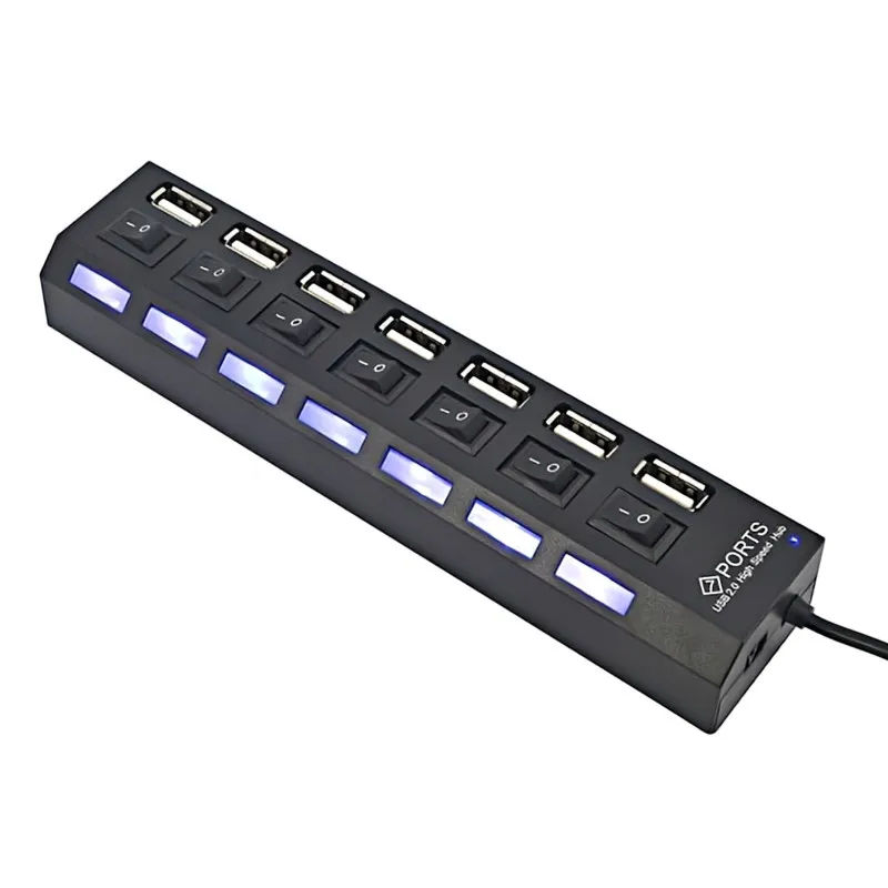 Hub USB 2.0 alimentat extern, 7 porturi cu întrerupător