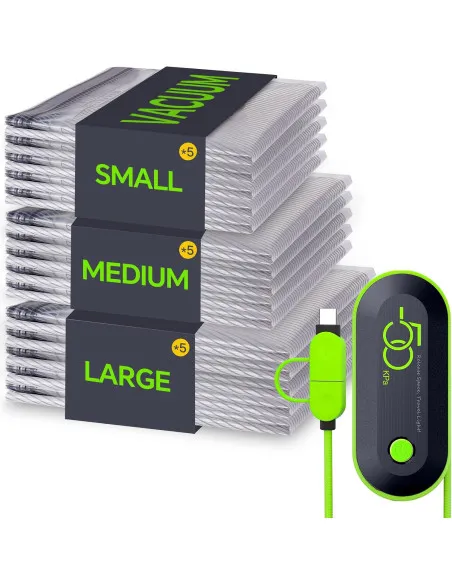Vacbird Vacuum Storage Bags, 15 Pack Reusable Space Saver Bags with Electric Air Pump, Double Zip and Airtight Valve for Travel 