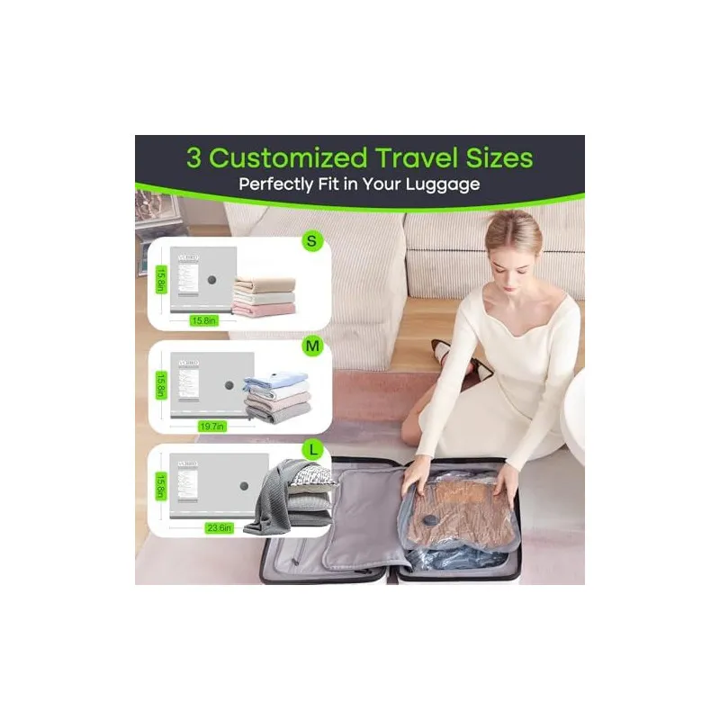 Vacbird Vacuum Storage Bags, 12 Pack Reusable Space Saver Bags with Electric Air Pump, Double Zip and Airtight Valve for Travel 