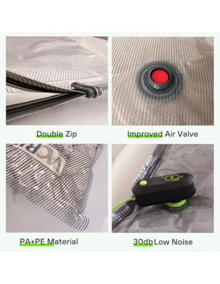 Vacbird Vacuum Storage Bags, 12 Pack Reusable Space Saver Bags with Electric Air Pump, Double Zip and Airtight Valve for Travel 