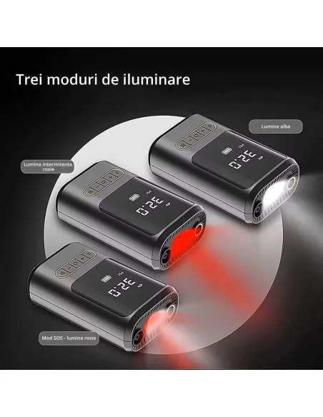 Compresor auto portabil digital aer wireless 7.4V, 50W,2 x 2000mAh lanterna LED, lumina SOS