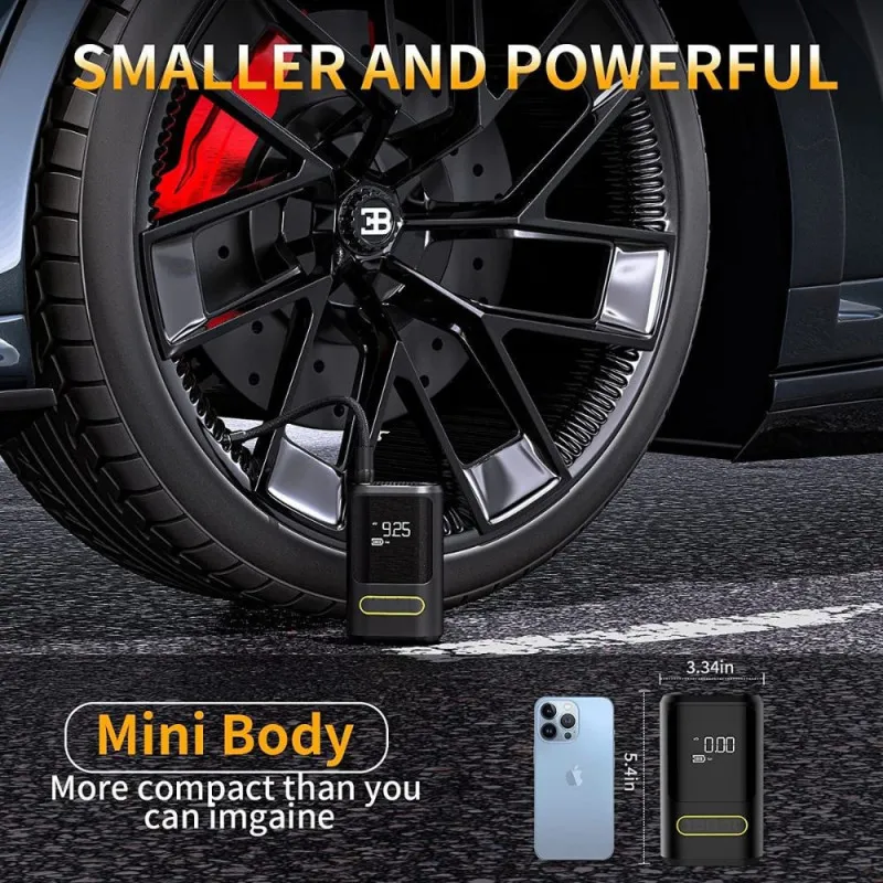 Compresor auto portabil digital aer wireless 7.4V, 50W,2 x 2000mAh lanterna LED, lumina SOS