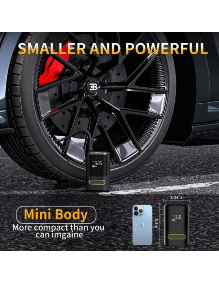 Compresor auto portabil digital aer wireless 7.4V, 50W,2 x 2000mAh lanterna LED, lumina SOS