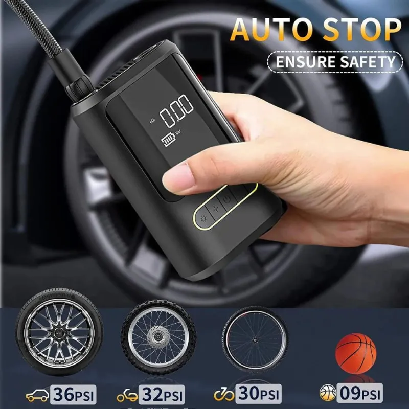 Compresor auto portabil digital aer wireless 7.4V, 50W,2 x 2000mAh lanterna LED, lumina SOS