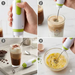 Mixer Electric Multifuncțional, 25W, cu Pahar Gradat – Pentru Frappe, Spumare Lapte și Omlete Rapide 2