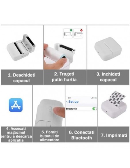 Mini imprimanta pentru telefon + 10 role de hartie termica