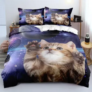 Set Lenjerie Pat Cosmic Cat ZAHHYG 135×200 cm Microfibră