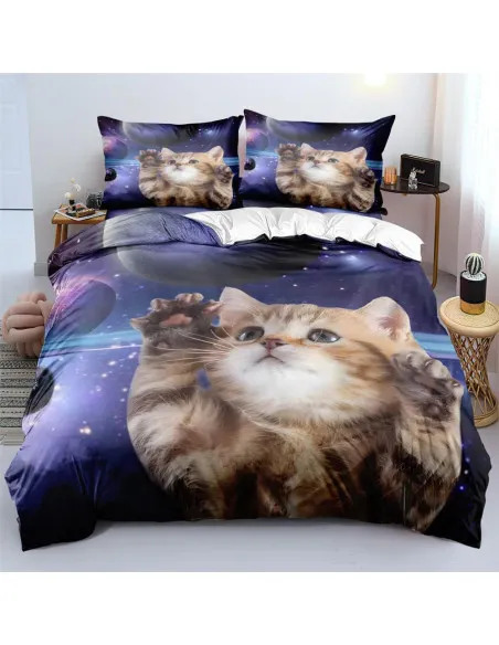 Set Lenjerie Pat Cosmic Cat ZAHHYG 135×200 cm Microfibră