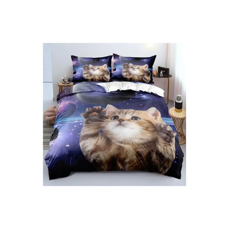 Set Lenjerie Pat Cosmic Cat ZAHHYG 135×200 cm Microfibră
